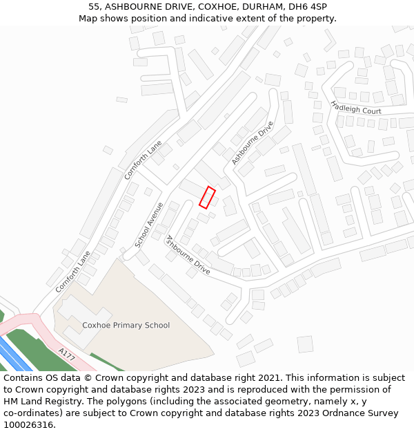 55, ASHBOURNE DRIVE, COXHOE, DURHAM, DH6 4SP: Location map and indicative extent of plot