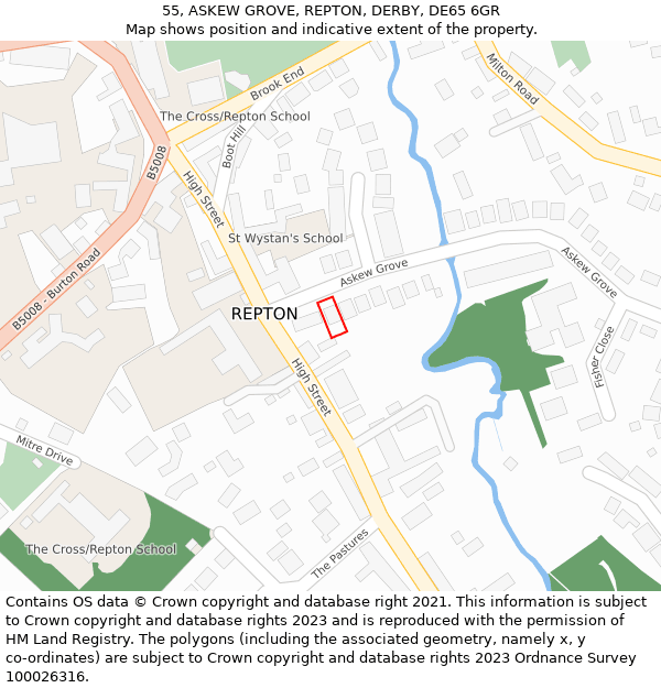 55, ASKEW GROVE, REPTON, DERBY, DE65 6GR: Location map and indicative extent of plot
