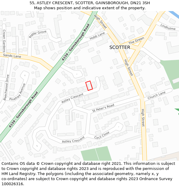 55, ASTLEY CRESCENT, SCOTTER, GAINSBOROUGH, DN21 3SH: Location map and indicative extent of plot