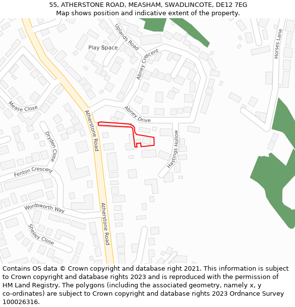 55, ATHERSTONE ROAD, MEASHAM, SWADLINCOTE, DE12 7EG: Location map and indicative extent of plot