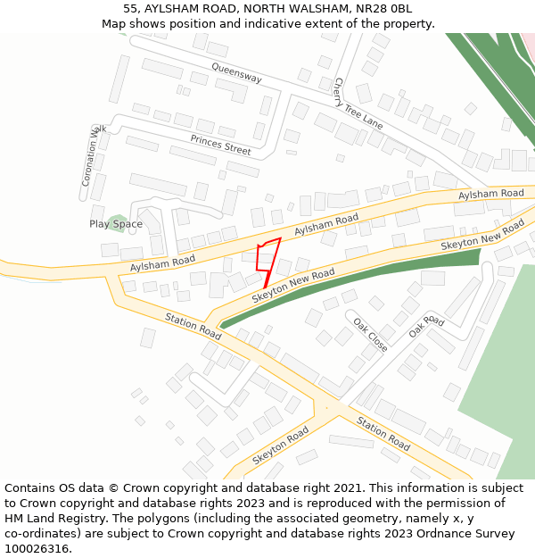 55, AYLSHAM ROAD, NORTH WALSHAM, NR28 0BL: Location map and indicative extent of plot