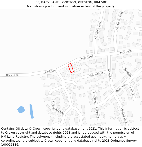 55, BACK LANE, LONGTON, PRESTON, PR4 5BE: Location map and indicative extent of plot