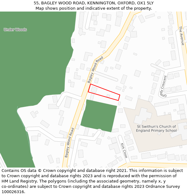 55, BAGLEY WOOD ROAD, KENNINGTON, OXFORD, OX1 5LY: Location map and indicative extent of plot