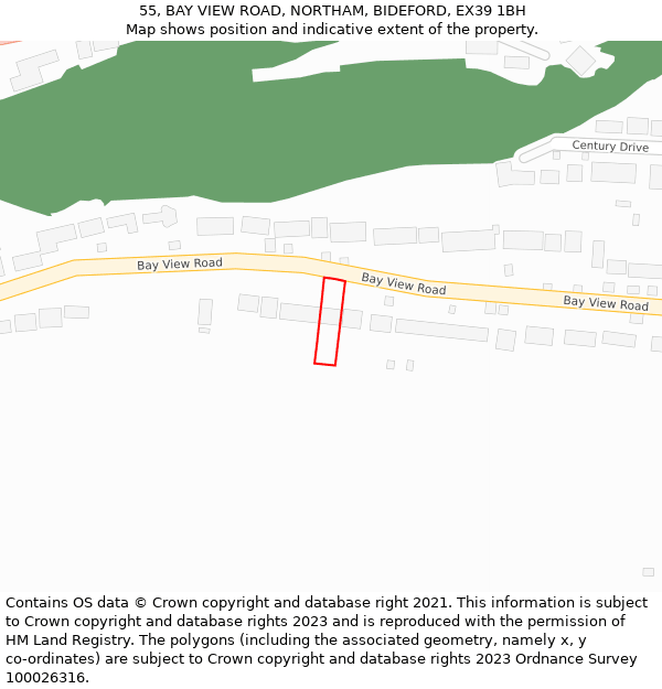 55, BAY VIEW ROAD, NORTHAM, BIDEFORD, EX39 1BH: Location map and indicative extent of plot