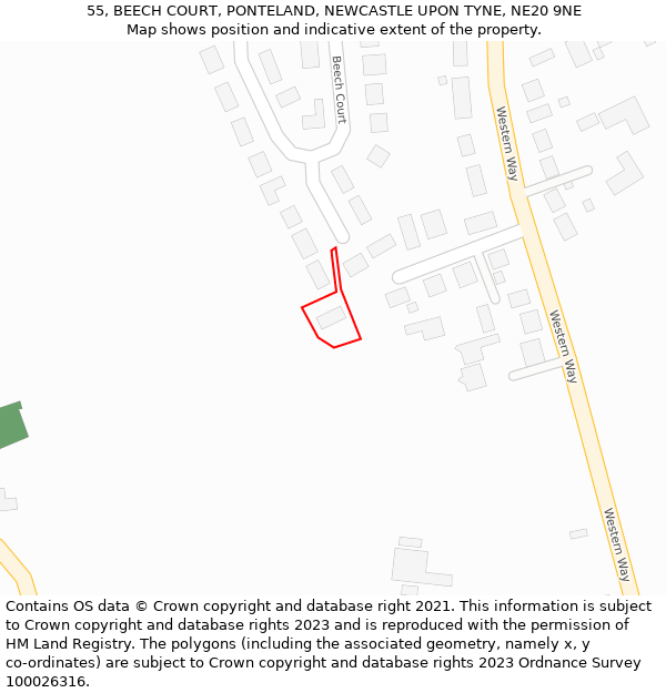 55, BEECH COURT, PONTELAND, NEWCASTLE UPON TYNE, NE20 9NE: Location map and indicative extent of plot