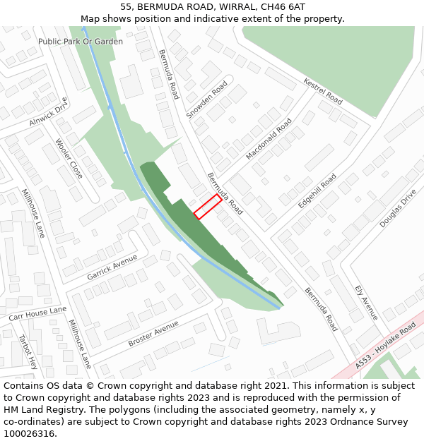 55, BERMUDA ROAD, WIRRAL, CH46 6AT: Location map and indicative extent of plot