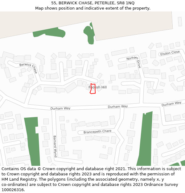 55, BERWICK CHASE, PETERLEE, SR8 1NQ: Location map and indicative extent of plot