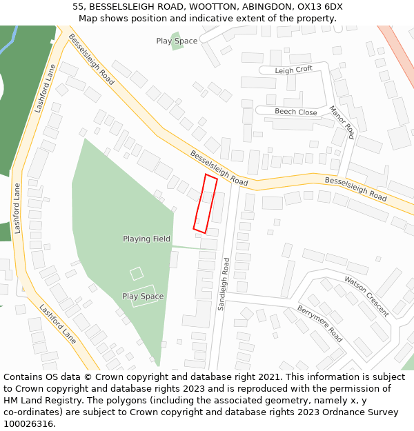 55, BESSELSLEIGH ROAD, WOOTTON, ABINGDON, OX13 6DX: Location map and indicative extent of plot