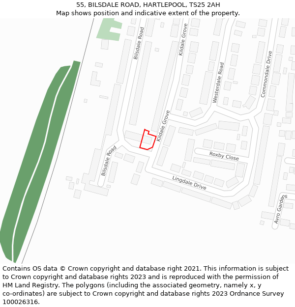 55, BILSDALE ROAD, HARTLEPOOL, TS25 2AH: Location map and indicative extent of plot