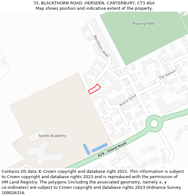 55, BLACKTHORN ROAD, HERSDEN, CANTERBURY, CT3 4GA: Location map and indicative extent of plot