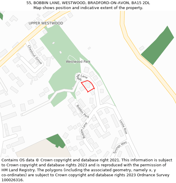 55, BOBBIN LANE, WESTWOOD, BRADFORD-ON-AVON, BA15 2DL: Location map and indicative extent of plot