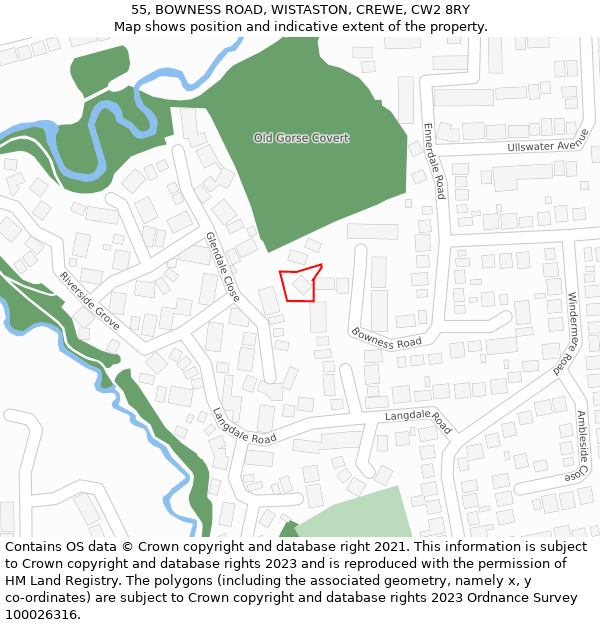 55, BOWNESS ROAD, WISTASTON, CREWE, CW2 8RY: Location map and indicative extent of plot