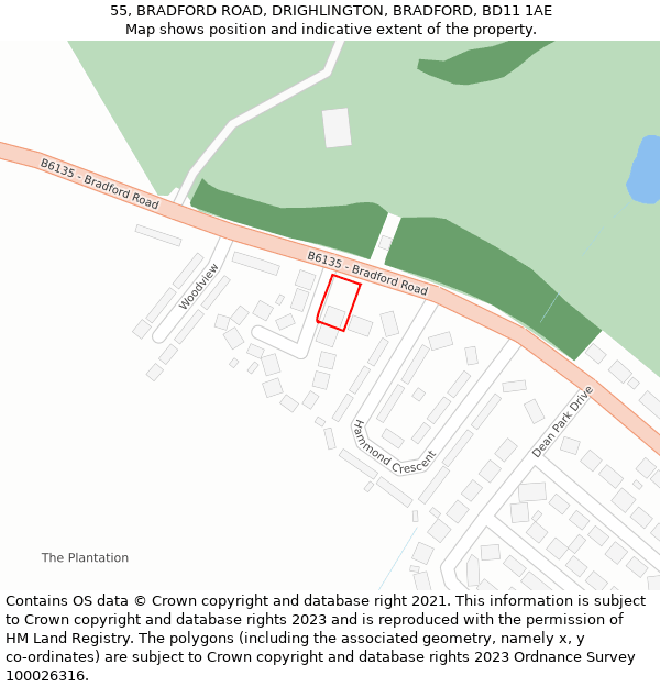 55, BRADFORD ROAD, DRIGHLINGTON, BRADFORD, BD11 1AE: Location map and indicative extent of plot