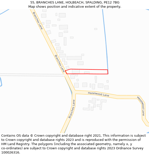 55, BRANCHES LANE, HOLBEACH, SPALDING, PE12 7BG: Location map and indicative extent of plot