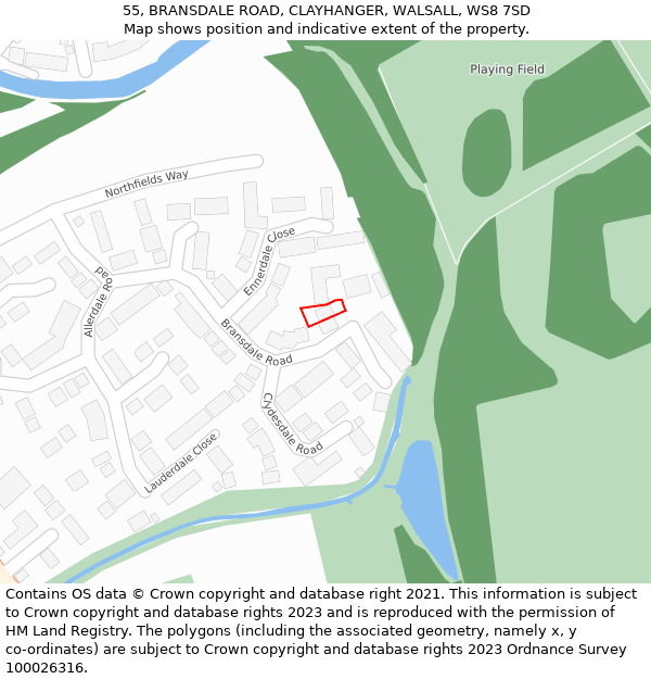 55, BRANSDALE ROAD, CLAYHANGER, WALSALL, WS8 7SD: Location map and indicative extent of plot