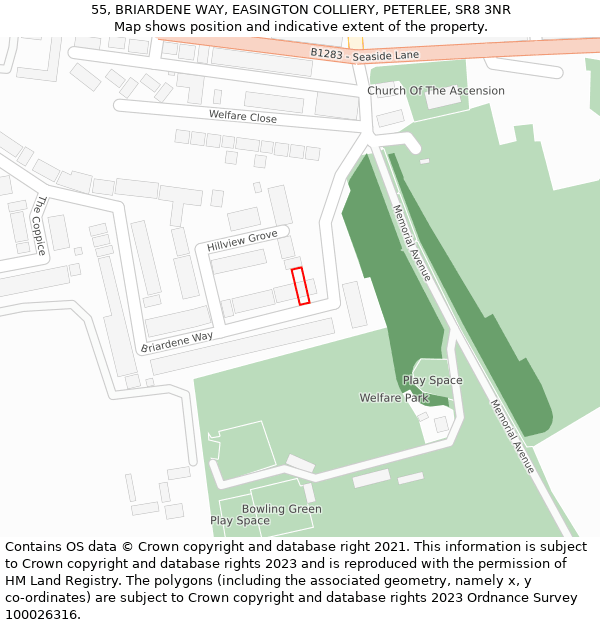 55, BRIARDENE WAY, EASINGTON COLLIERY, PETERLEE, SR8 3NR: Location map and indicative extent of plot