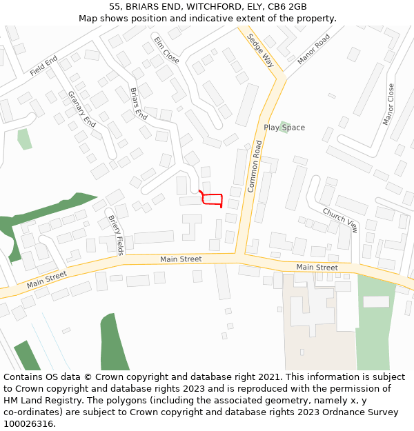 55, BRIARS END, WITCHFORD, ELY, CB6 2GB: Location map and indicative extent of plot