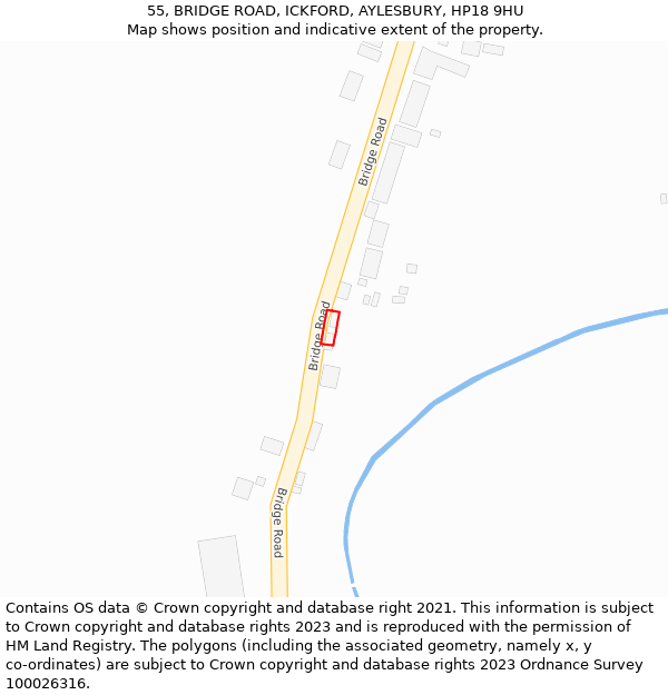 55, BRIDGE ROAD, ICKFORD, AYLESBURY, HP18 9HU: Location map and indicative extent of plot