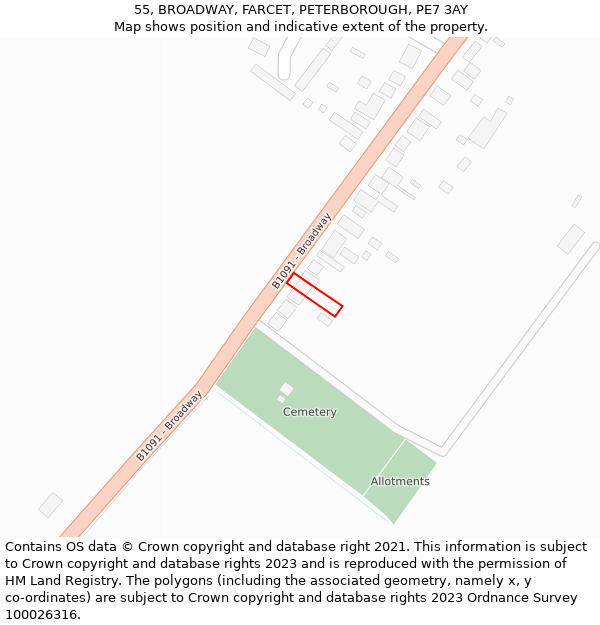 55, BROADWAY, FARCET, PETERBOROUGH, PE7 3AY: Location map and indicative extent of plot