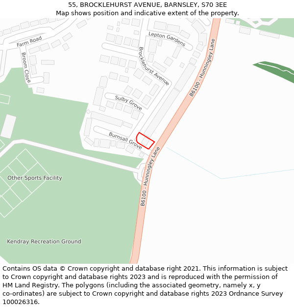 55, BROCKLEHURST AVENUE, BARNSLEY, S70 3EE: Location map and indicative extent of plot
