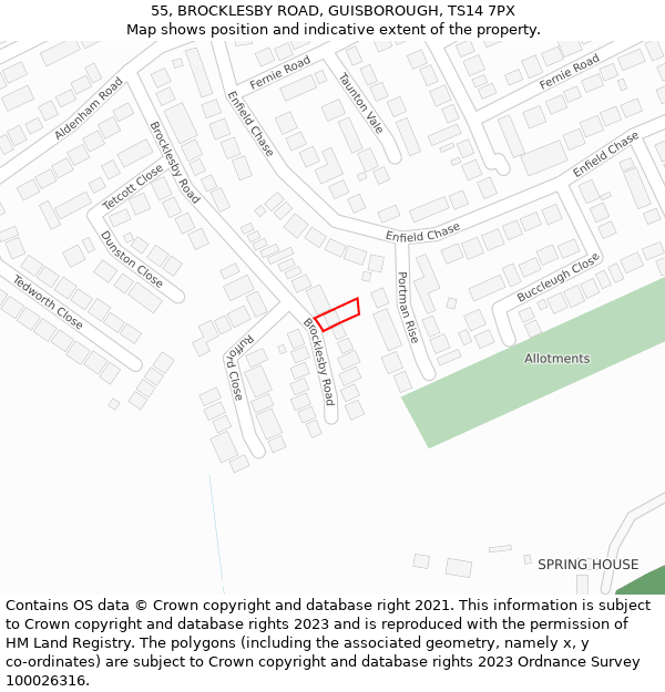 55, BROCKLESBY ROAD, GUISBOROUGH, TS14 7PX: Location map and indicative extent of plot