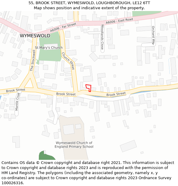 55, BROOK STREET, WYMESWOLD, LOUGHBOROUGH, LE12 6TT: Location map and indicative extent of plot