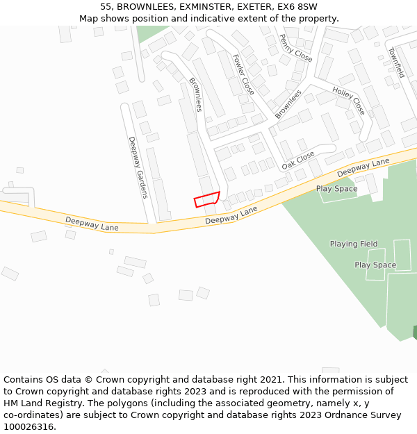 55, BROWNLEES, EXMINSTER, EXETER, EX6 8SW: Location map and indicative extent of plot