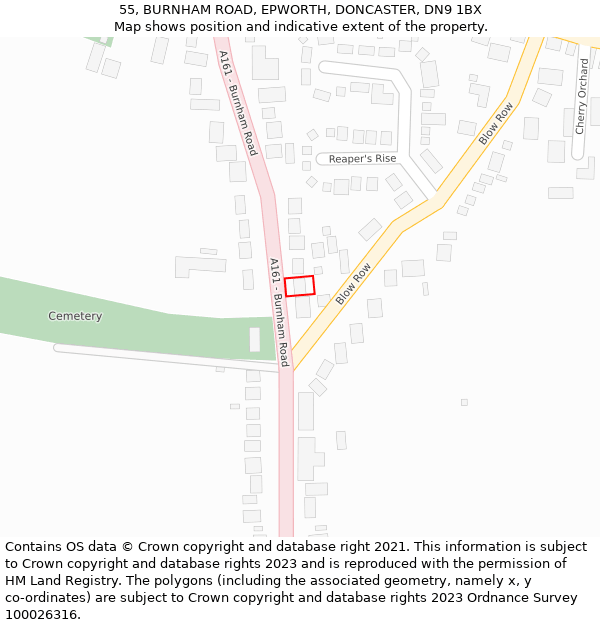 55, BURNHAM ROAD, EPWORTH, DONCASTER, DN9 1BX: Location map and indicative extent of plot