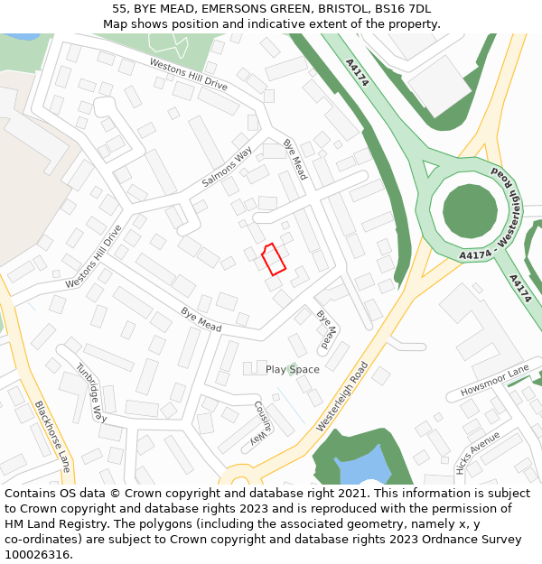 55, BYE MEAD, EMERSONS GREEN, BRISTOL, BS16 7DL: Location map and indicative extent of plot