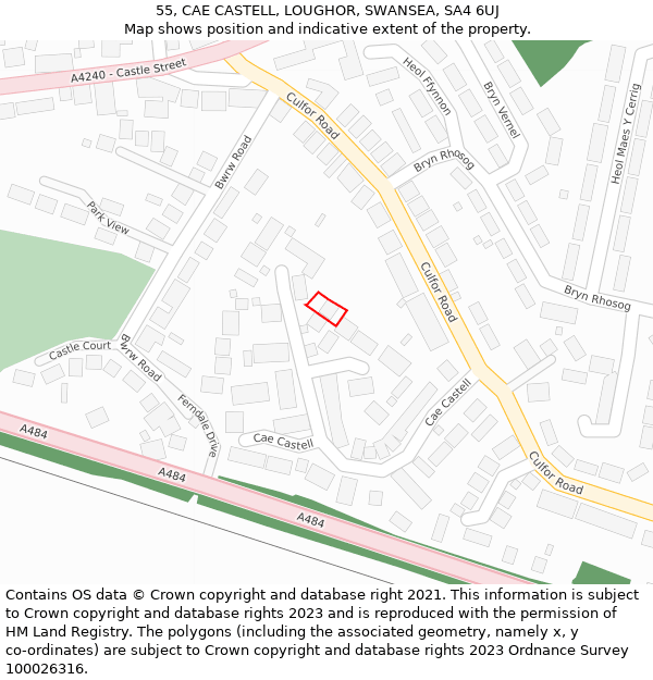 55, CAE CASTELL, LOUGHOR, SWANSEA, SA4 6UJ: Location map and indicative extent of plot