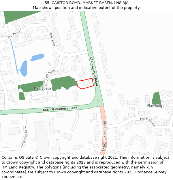 55, CAISTOR ROAD, MARKET RASEN, LN8 3JA: Location map and indicative extent of plot