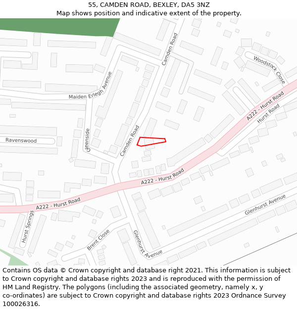 55, CAMDEN ROAD, BEXLEY, DA5 3NZ: Location map and indicative extent of plot