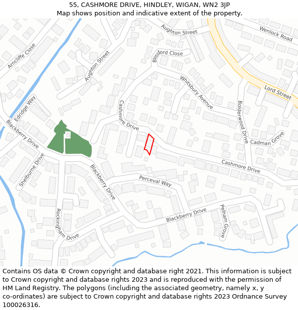 55, CASHMORE DRIVE, HINDLEY, WIGAN, WN2 3JP: Location map and indicative extent of plot