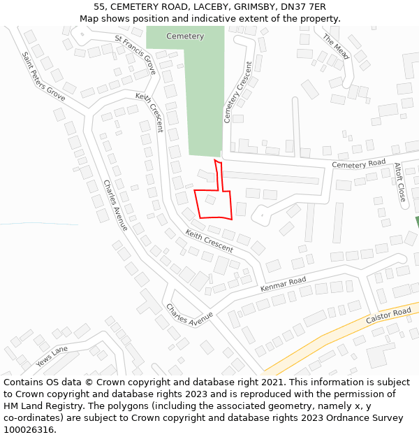 55, CEMETERY ROAD, LACEBY, GRIMSBY, DN37 7ER: Location map and indicative extent of plot