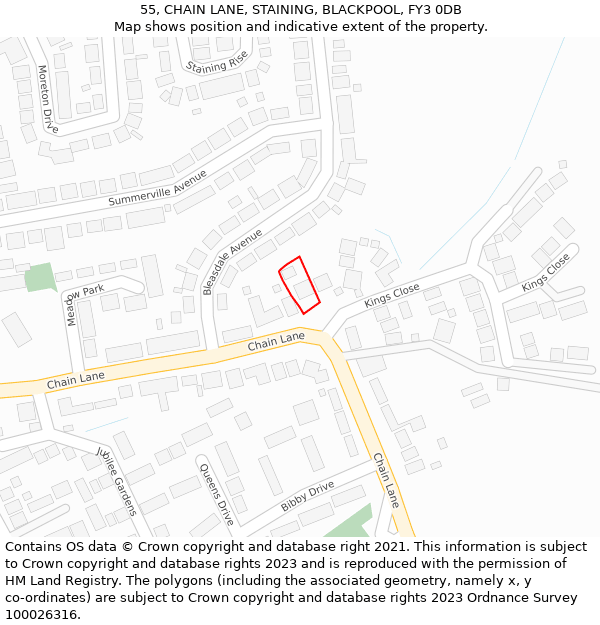 55, CHAIN LANE, STAINING, BLACKPOOL, FY3 0DB: Location map and indicative extent of plot