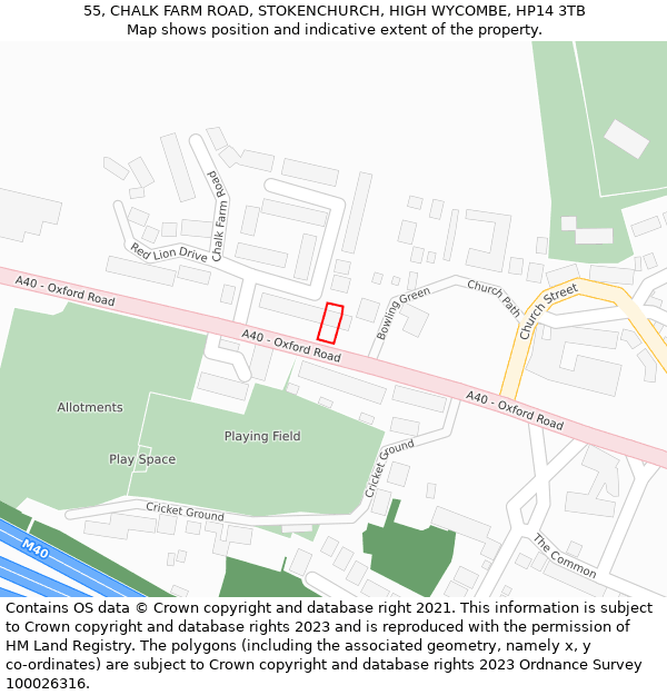 55, CHALK FARM ROAD, STOKENCHURCH, HIGH WYCOMBE, HP14 3TB: Location map and indicative extent of plot