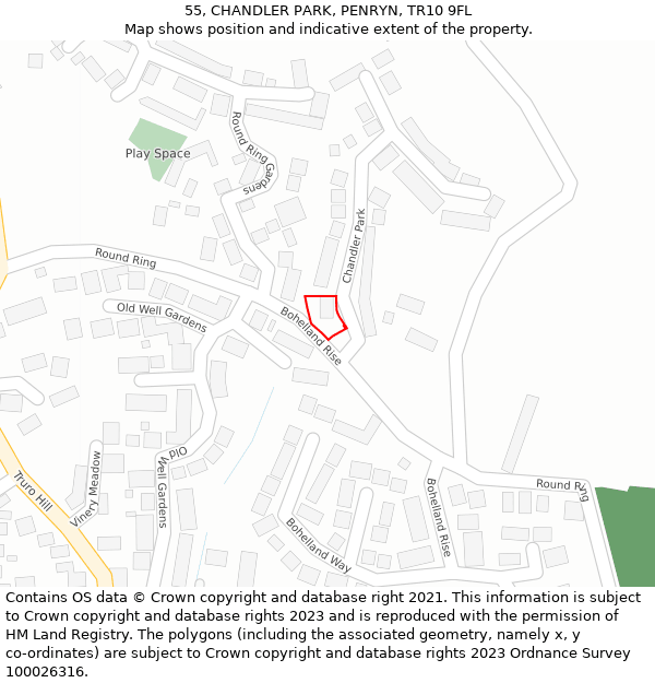 55, CHANDLER PARK, PENRYN, TR10 9FL: Location map and indicative extent of plot