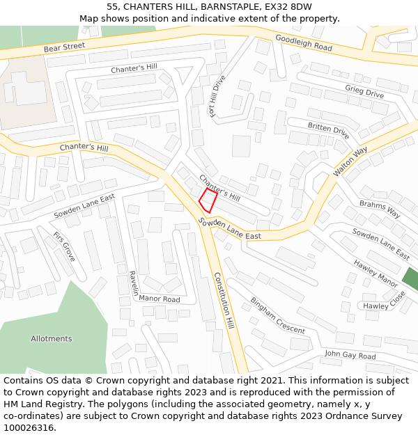 55, CHANTERS HILL, BARNSTAPLE, EX32 8DW: Location map and indicative extent of plot