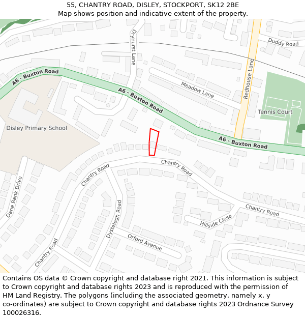 55, CHANTRY ROAD, DISLEY, STOCKPORT, SK12 2BE: Location map and indicative extent of plot