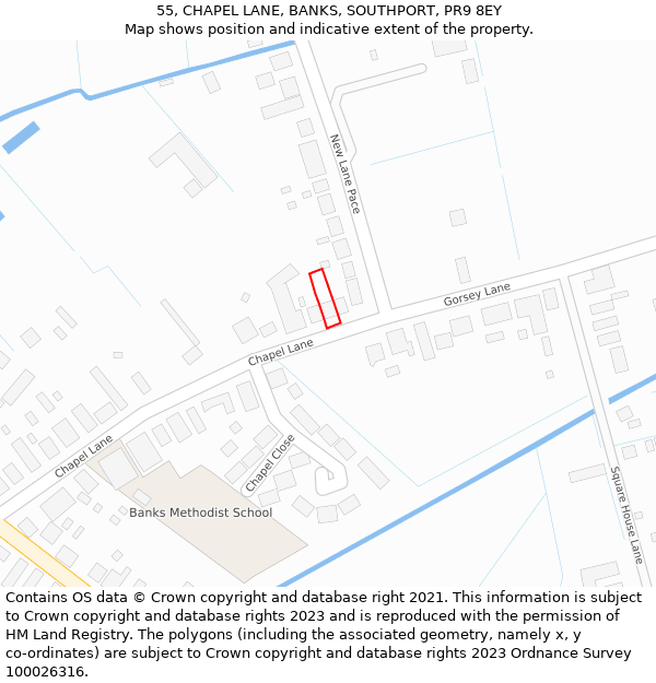 55, CHAPEL LANE, BANKS, SOUTHPORT, PR9 8EY: Location map and indicative extent of plot