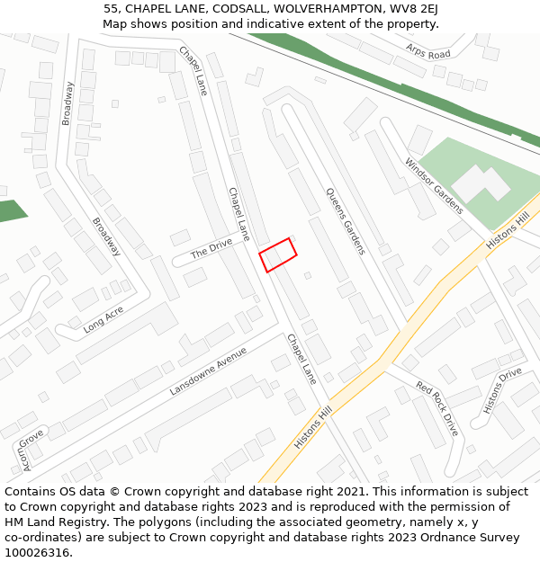55, CHAPEL LANE, CODSALL, WOLVERHAMPTON, WV8 2EJ: Location map and indicative extent of plot