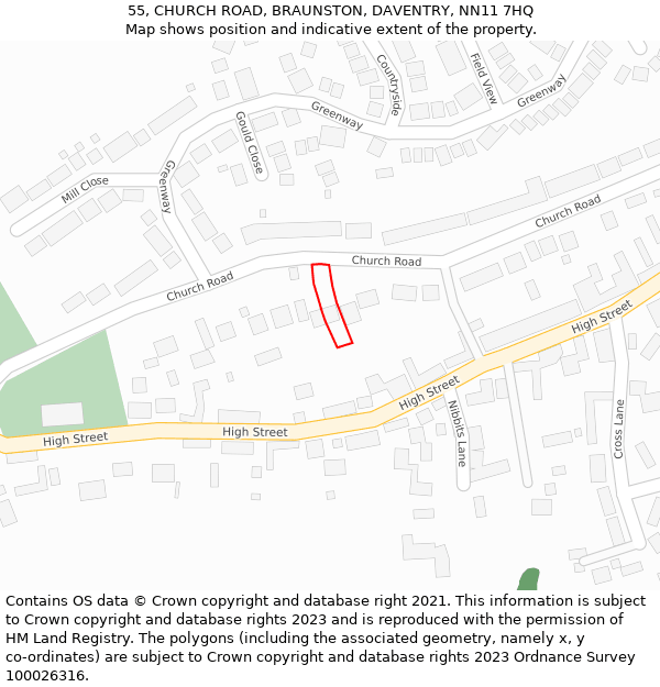 55, CHURCH ROAD, BRAUNSTON, DAVENTRY, NN11 7HQ: Location map and indicative extent of plot