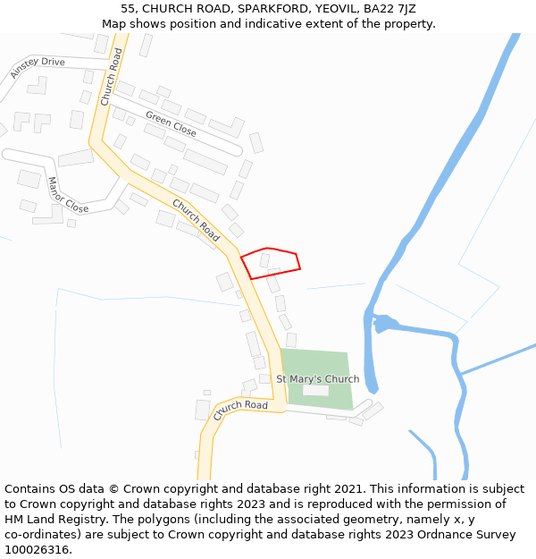 55, CHURCH ROAD, SPARKFORD, YEOVIL, BA22 7JZ: Location map and indicative extent of plot