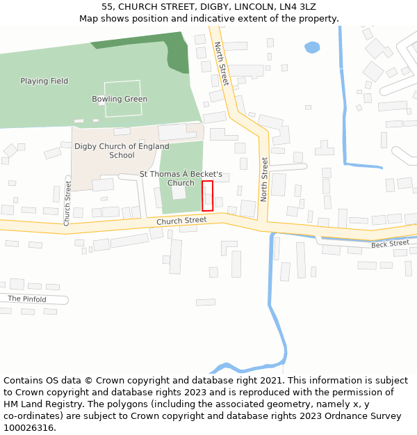 55, CHURCH STREET, DIGBY, LINCOLN, LN4 3LZ: Location map and indicative extent of plot