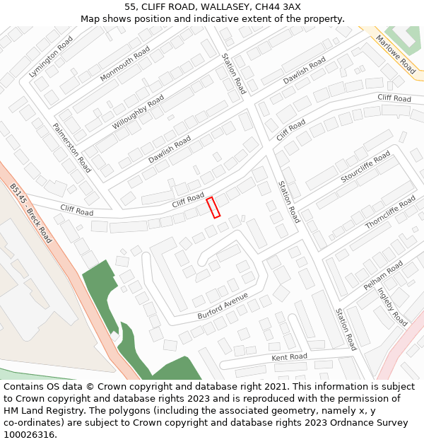 55, CLIFF ROAD, WALLASEY, CH44 3AX: Location map and indicative extent of plot