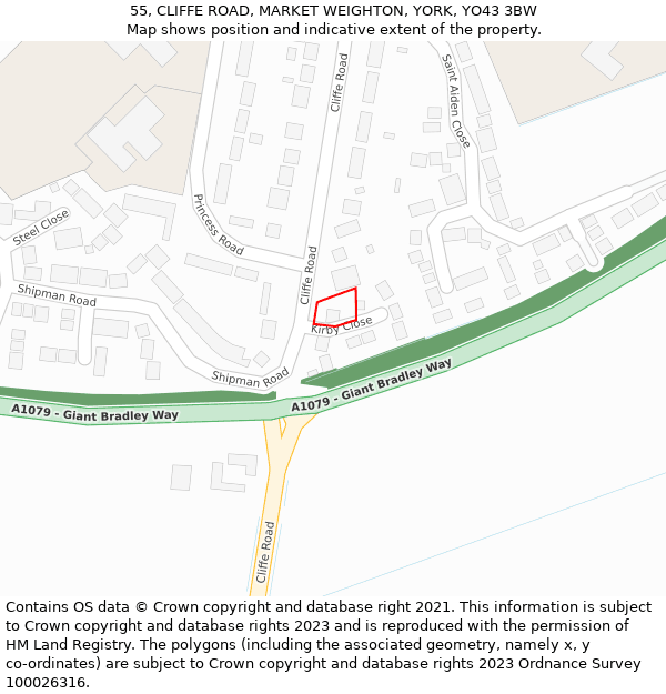 55, CLIFFE ROAD, MARKET WEIGHTON, YORK, YO43 3BW: Location map and indicative extent of plot