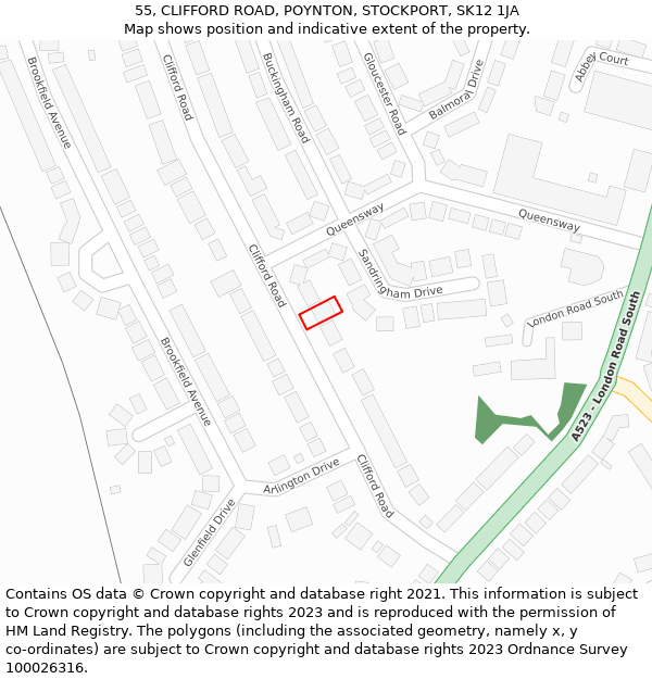 55, CLIFFORD ROAD, POYNTON, STOCKPORT, SK12 1JA: Location map and indicative extent of plot