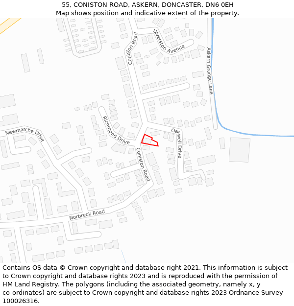 55, CONISTON ROAD, ASKERN, DONCASTER, DN6 0EH: Location map and indicative extent of plot