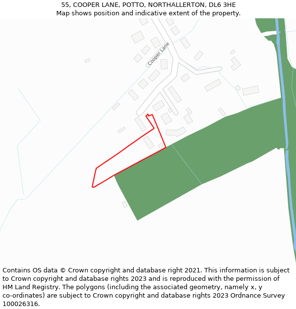 55, COOPER LANE, POTTO, NORTHALLERTON, DL6 3HE: Location map and indicative extent of plot