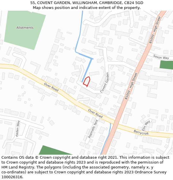 55, COVENT GARDEN, WILLINGHAM, CAMBRIDGE, CB24 5GD: Location map and indicative extent of plot